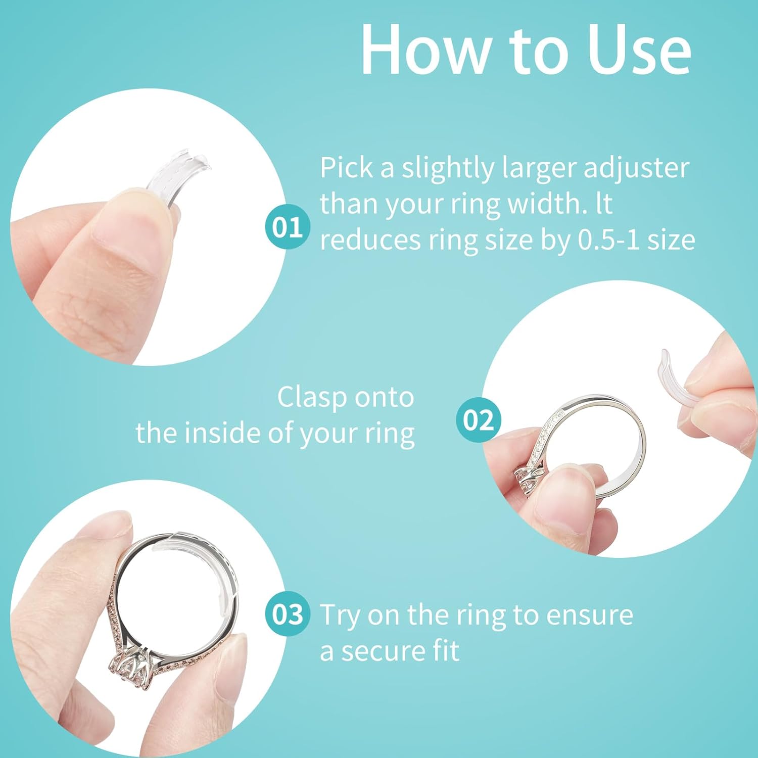 8 Sizes Invisible Ring Adjuster, Soft Silicone Ring Sizer for Loose Rings, Comfortable Ring Spacer Fits Most Women's & Men's Rings