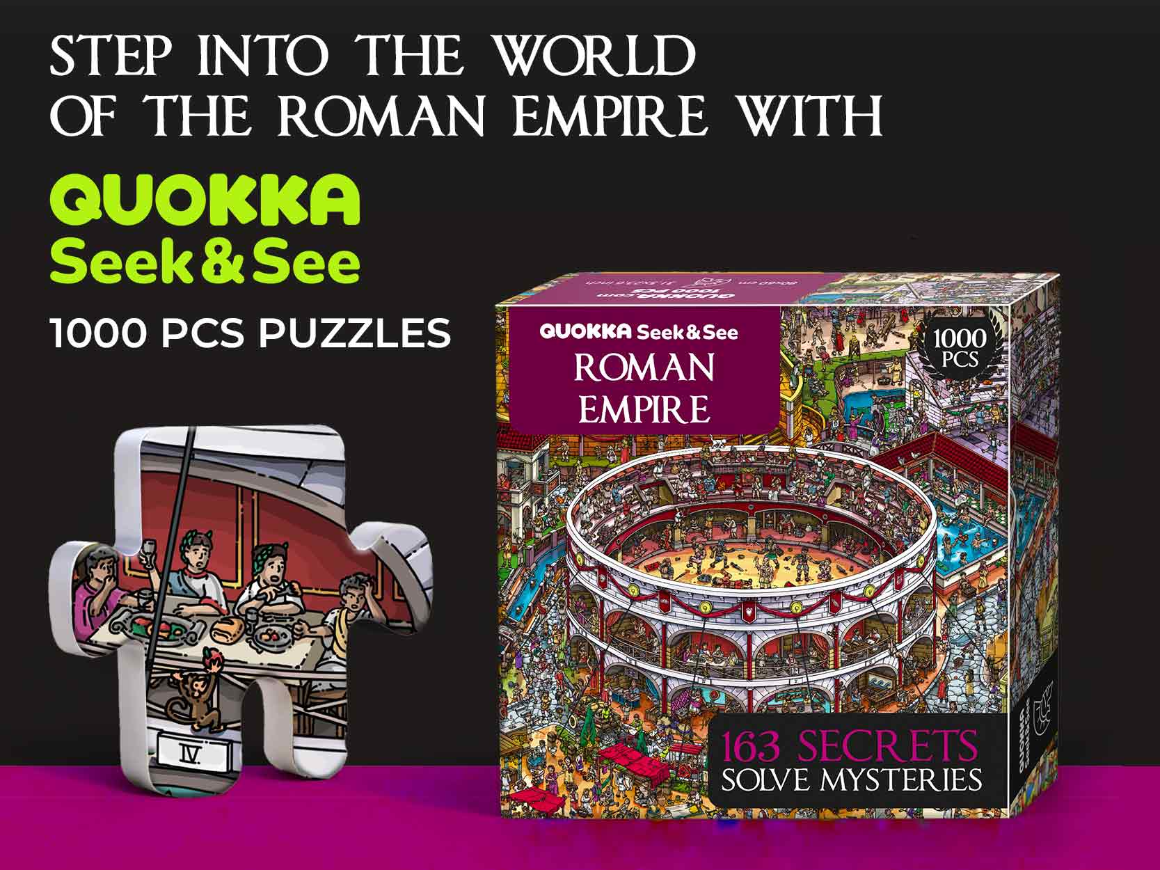 QUOKKA 1000-Piece Jigsaw Puzzle for Adults - Roman Empire Colosseum, 163 Hidden Mysteries, 2 Secret Envelopes, Interactive Challenge for Visual Reasoning Immersive Experience