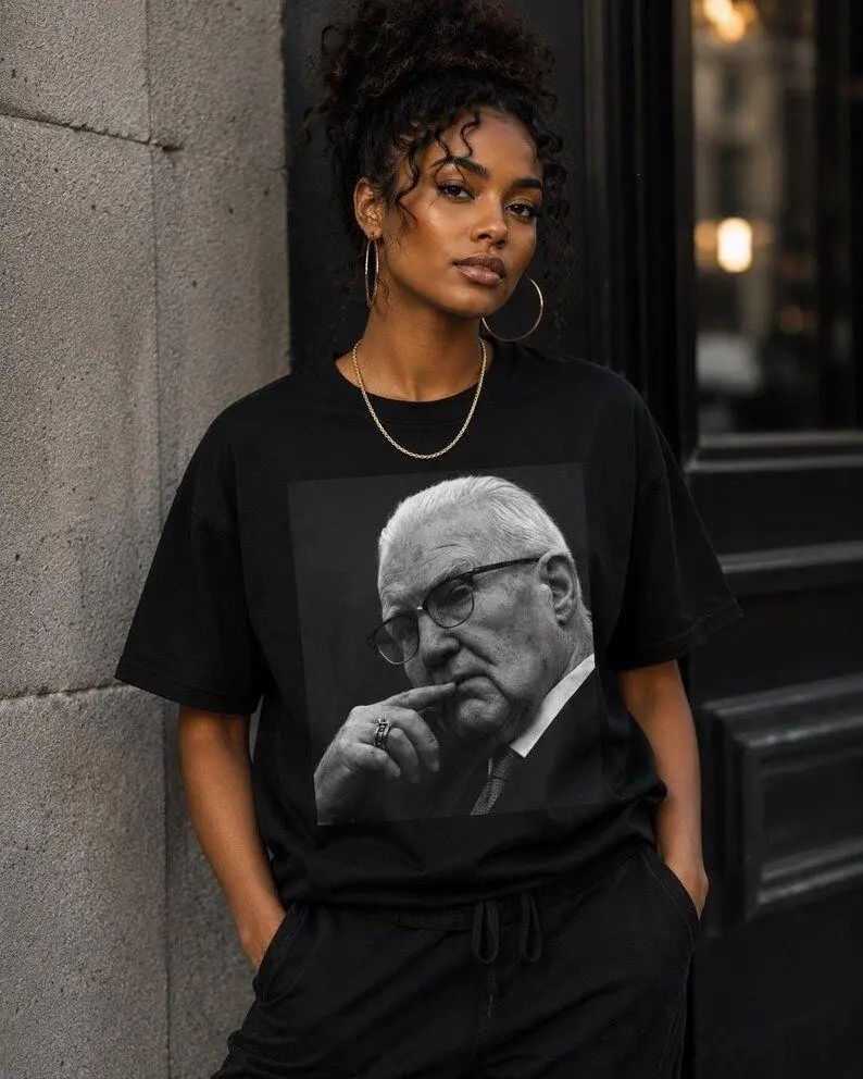 M, Black / Kevin Reddington Black and White Portrait T-Shirt | Vintage Elderly Man Photo Tee HG