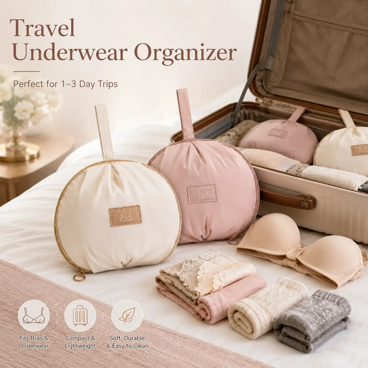 3-in-1 Lingerie Travel Organizers - 2-Piece Zipper Travel Containers, Multi-Compartment Easy to Open Storage Boxes, Compact for Bras/Socks, Socks Stay Sorted Intimate Apparel Holder for Home/Luggage, Compact Reusable Storage Boxes