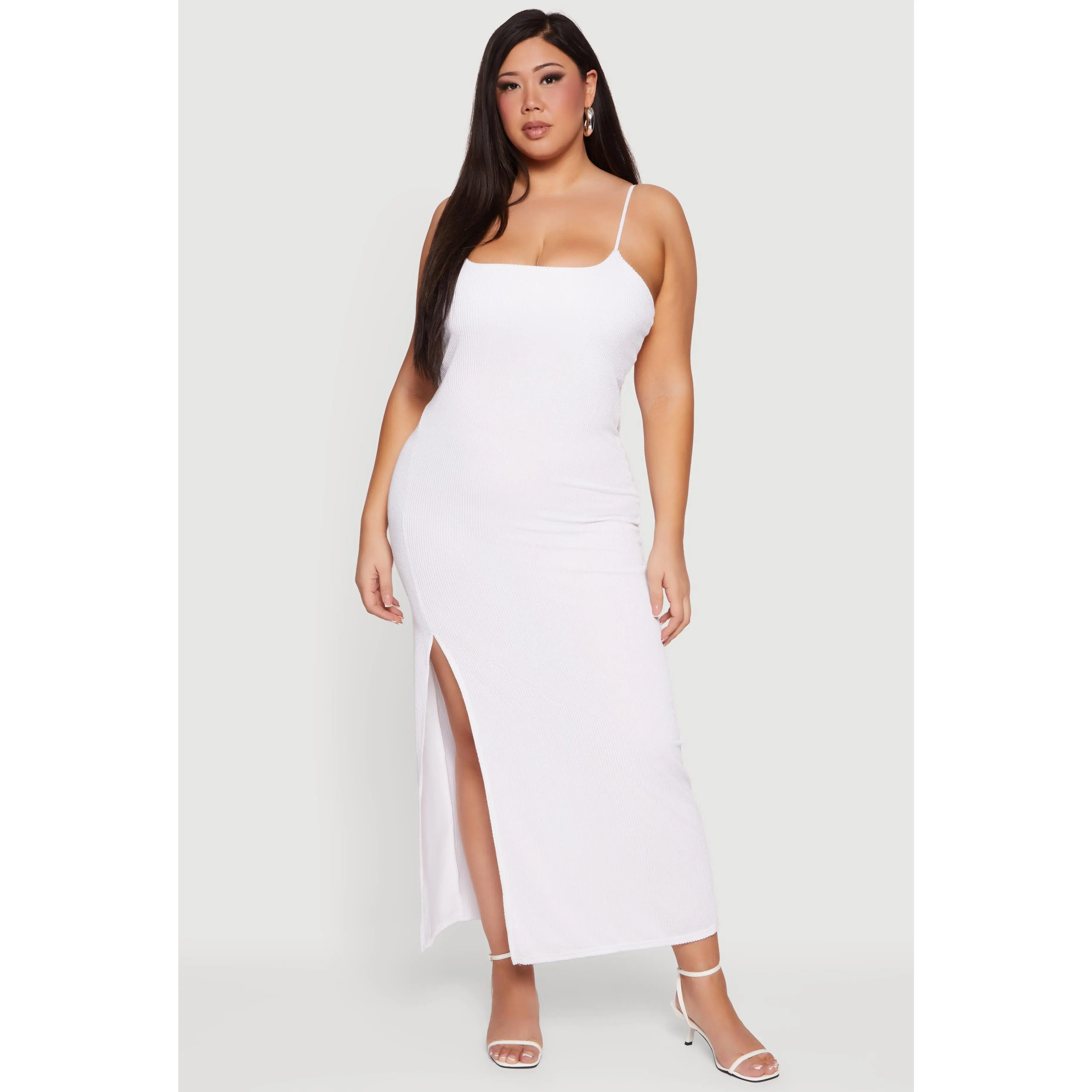 Plus Size Shelf Bra Ribbed Knit Side Slit Dress