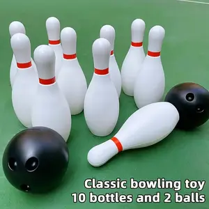 12-Piece Bowling Ball Toy Set, Colorful Pattern Print, Indoor Sports Family Game, Kids Home Play Toys, Includes 10 Bottles & 2 Balls