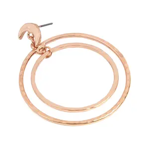 DOBBI Classic & Trendy TD Double Hammered Dangling Hoop Earrings with Crescent Post Pearl for Party-Variety Colors Available