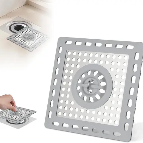 Hibbent Upgraded Shower Drain Hair Catcher, Shower Drain Cover for Bathroom Floor 4" Drain, Anti-Clogging Bathtub Drain Strainer, Stainless Steel Kitchen Sink Drain Strainer with Handle, Grey