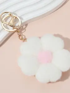 Cute Korean Macaron Color Five-Petal Flower Plush Keychain, Cartoon Beautiful Trendy Bag Charm, Memorial Gift for Friends and Family