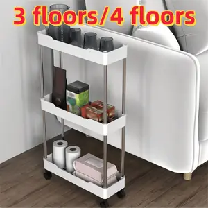 Bathroom Shelf with 3-4 Levels, Plastic Multi-Functional Service Cart, Bathroom Storage Organizer, Bath Accessories, Bathroom Shower Organizers