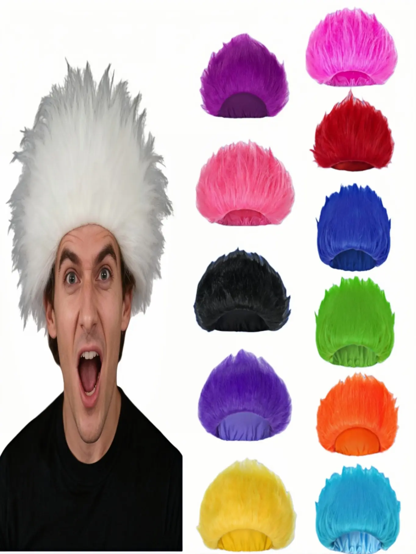 Short Pinky Funky Fuzzy Wigs Pink Spiky Funny Wigs Magenta Pink Pelucas Para Payasos Hair for Pinky Crazy Wig for Cosplay Party Costume for Halloween Christmas Outfit Synthetic Wig