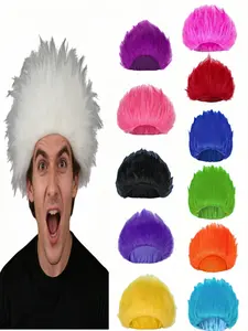 Short Pinky Funky Fuzzy Wigs Pink Spiky Funny Wigs Magenta Pink Pelucas Para Payasos Hair for Pinky Crazy Wig for Cosplay Party Costume for Halloween Christmas Outfit Synthetic Wig