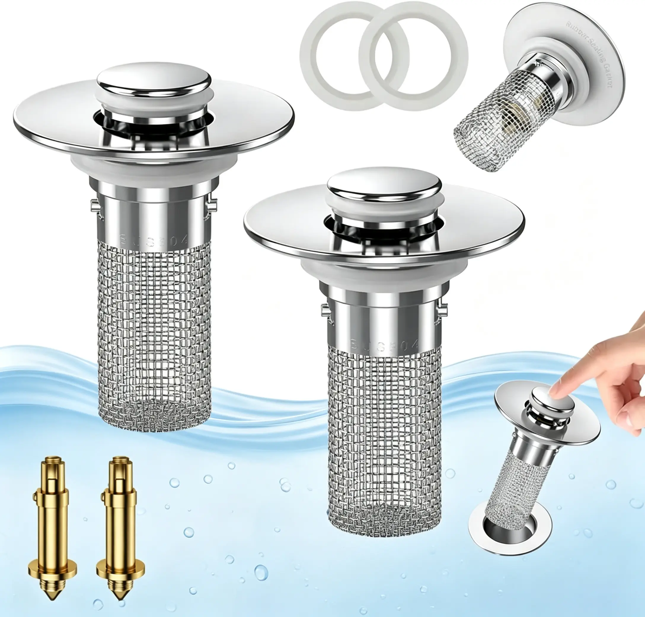 Hair catcher,Bathroom Sink Drain Strainer, Pop-up Sink Drain Strainer with Removable Stainless Steel Strainer Basket Hair Catcher, Bathroom Sink Strainer for Bathroom Sink Stopper Replacement