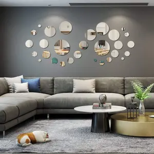 1COUNT Round Acrylic Mirror Wall Stickers, Decorative Wall Sticker, 3D Self-Adhesive DIY Round Mirror Wall Decals, Modern Minimalist Nordic Style Shatterproof Wall Art Decor for Living Room Bedroom, Make Room Look Bigger, Easy Install Decoration