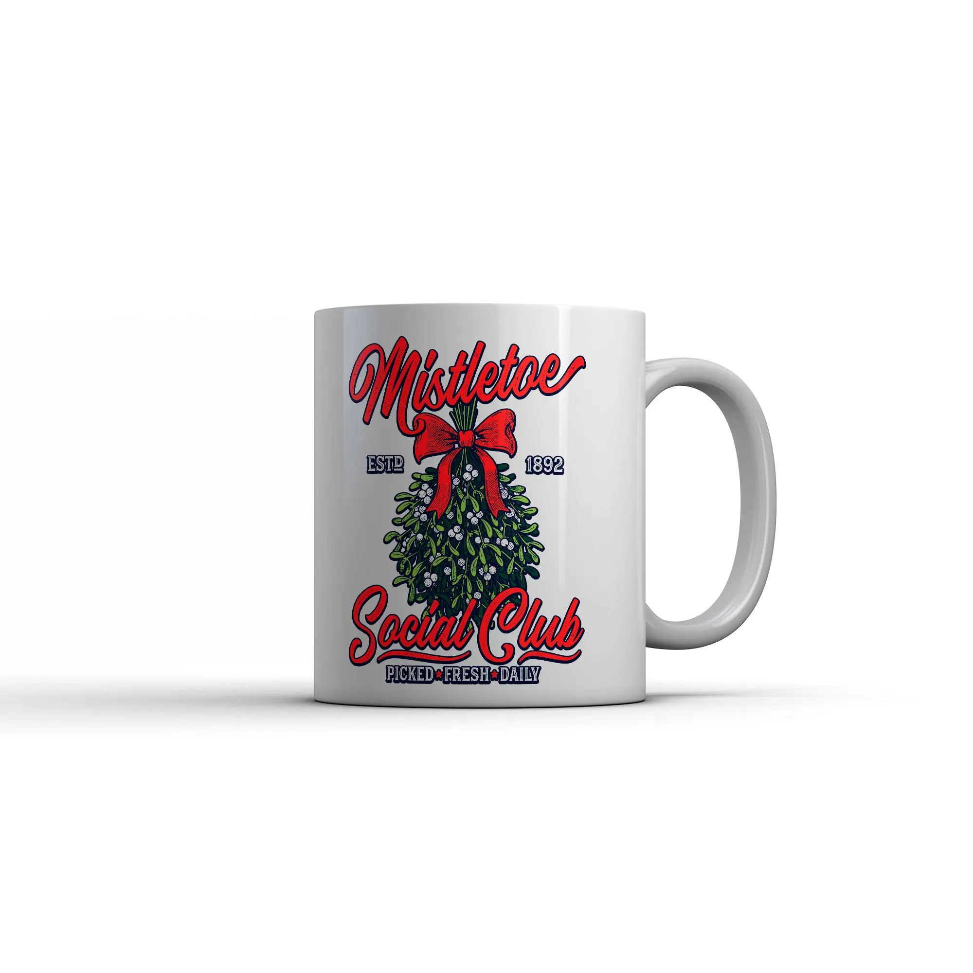 Mistletoe Social Club Mug Funny Sarcastic Christmas Graphic Novelty Coffee Cup - 11oz Funny Coffee Mugs Ceramic Printed Drinkware Cup