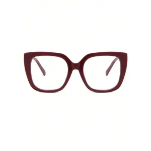 Women's Vintage Burgundy Square Frame Eyeglasses Trendy Blue Light Blocking Glasses for Everyday Use Retro Design Anti-Blue Light Lenses All-Season Wear