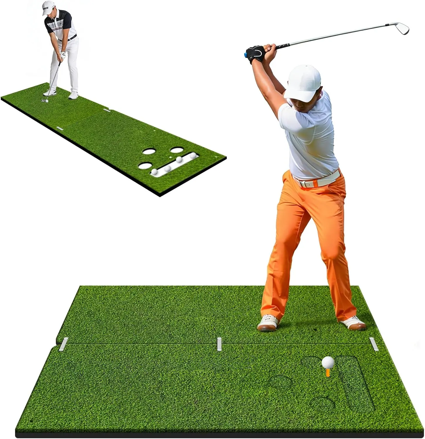 Dual-Mode Golf Hitting Mat & Golf Putting Mat, 30mm/25mm Thickening Golf Mats Practice for Garage Simulator Chipping Driving, Outdoor & Indoor High-Elasticity Artificial Turf Mat w/2 Tees summerwins