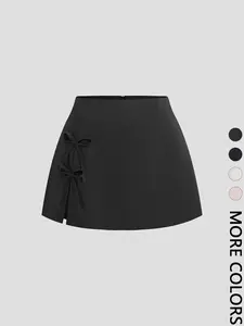 Women's Plain Bowknot Lace-Up Sexy Split A-Line Women Mini Skirt, Womenswear Spring/Summer Design，Bowknot，Wearing leggings/ Valentine's Day Date & Party, Bottom