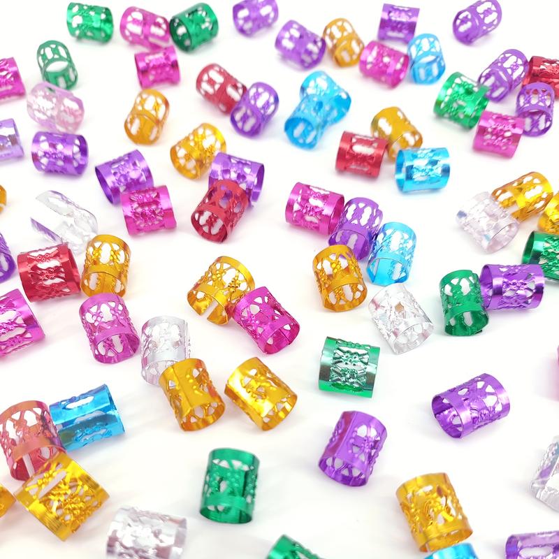 100pcs Adjustable Durable Boho Chic Hair Jewelry Set, Geometric-Patterned Alloy Hair Rings, Metal Cuffs for Braids and Dreadlocks, All-Season Hair Accessories