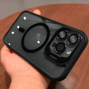 For Magsafe Shockproof Lens For iPhone 16 15 14 13 12 11 Pro Max Plus Metal Stand Holder Magnetic PC Hard Films Lens Protection Camera Lens Case Cover