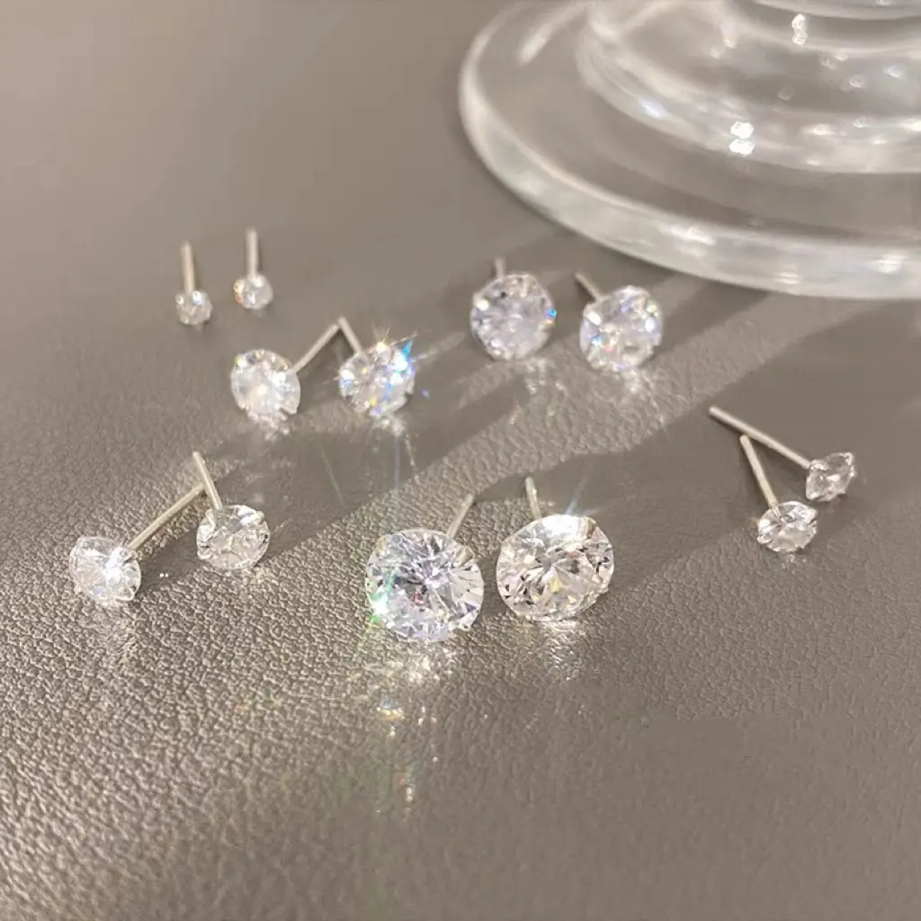 S925 sterling silver Stud Earrings for Women Cut Round Stud Earrings for Men Small Tiny Stud Earrings