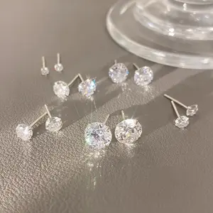 S925 sterling silver Stud Earrings for Women Cut Round Stud Earrings for Men Small Tiny Stud Earrings