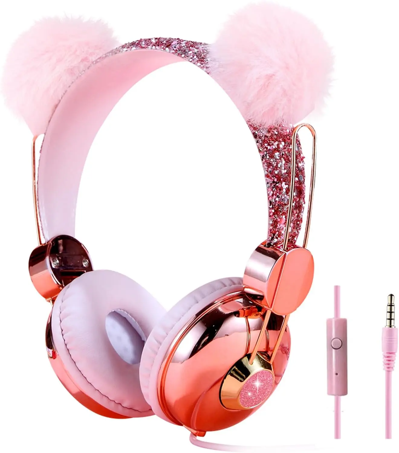 Headphones for Girls, Cute Bear Ear Headphones with Microphone, 3.5mm Jack Wired Girls Headphones for School/Travel/iPad/Tablet ()