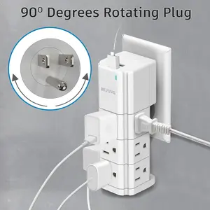 BEJUVG 9 Outlet Extender with 2 USB Ports MultiPlug Wall Outlet 540 Joules Surge Protector 90 Degrees Rotating Plug Fast Charging for Travel Home & Office White desktop usb outlet  hub multifunction  socket  in  1 Multi-Outlet Power Strip with USB Ports E