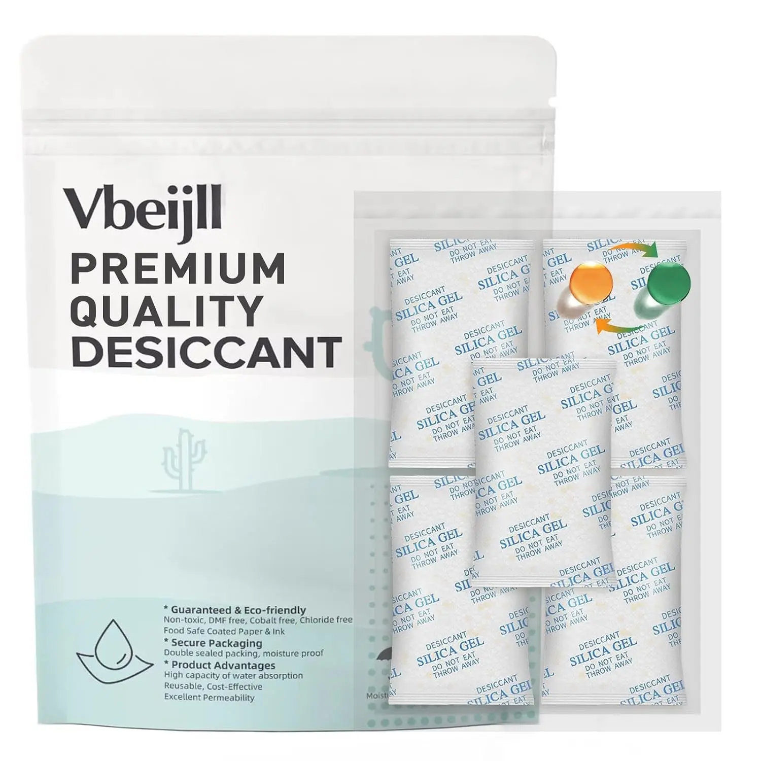 2 Gram (50 Pack) Silica Gel Packets, Food Grade Desiccant | Each 5 Pack Individually Sealed, Rechargeable Moisture Absorbers for Food Storage, Jewelry, Electronics, 3D Filament & Safes