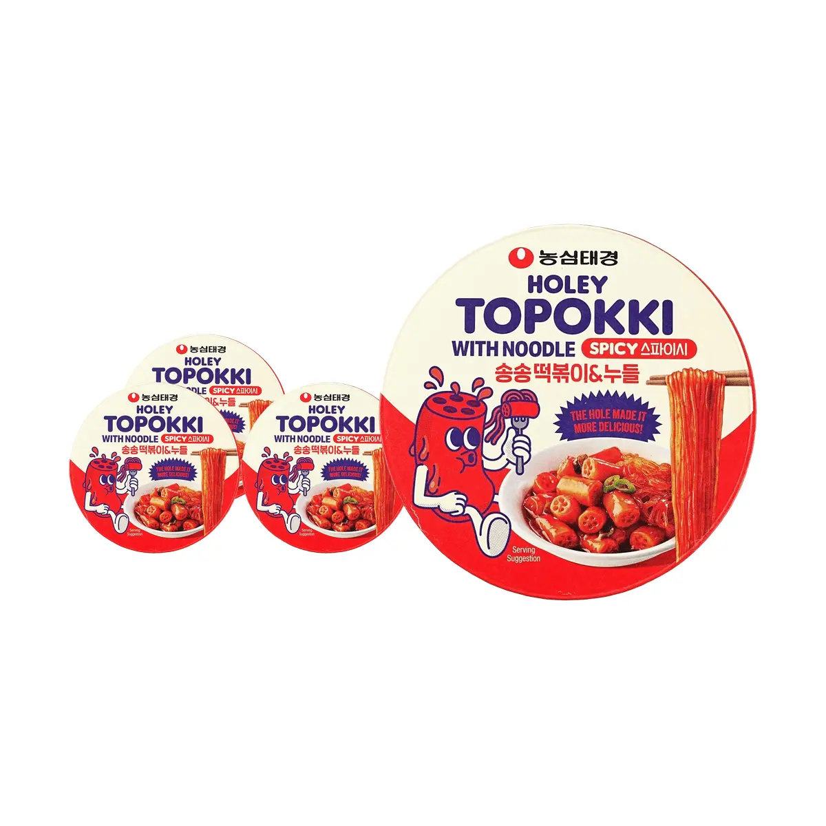 Nongshim Korean Tteokbokki Rice Cakes with Noodles - Spicy Stir-Fried Snack, 4-Pack Value Bundle (128g x 4), Microwave Ready Instant Cup