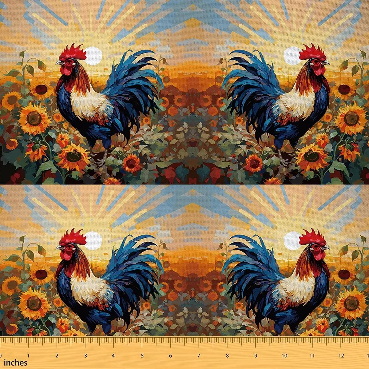 Feelyou Waterproof Chicken Patterned Fabric - 1 yd Sunrise Sunflower Animal Print Rustic Farmhouse Material for Sewing, Soft Furnishings, Patterned Fabric Projects, Patterned Fabric Fabric