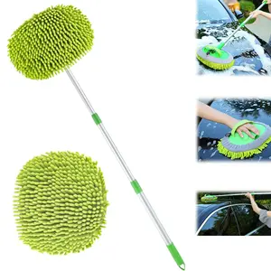Multifunctional Microfiber Car Mop Car Washing Brush Car Cleaning Stainless Steel  360°  Mop 2-in-1 Extendable Car Wash Long Handle Car Wash Mop  Adjustable Length Car Wash Brush with Handle 3 Sections Chenille Soft Bristles Cleaning Detail Brush