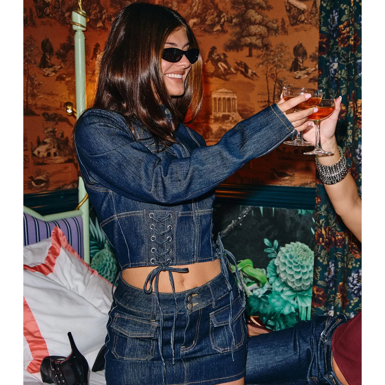 Laced In Long Sleeve Lace Up Denim Jacket