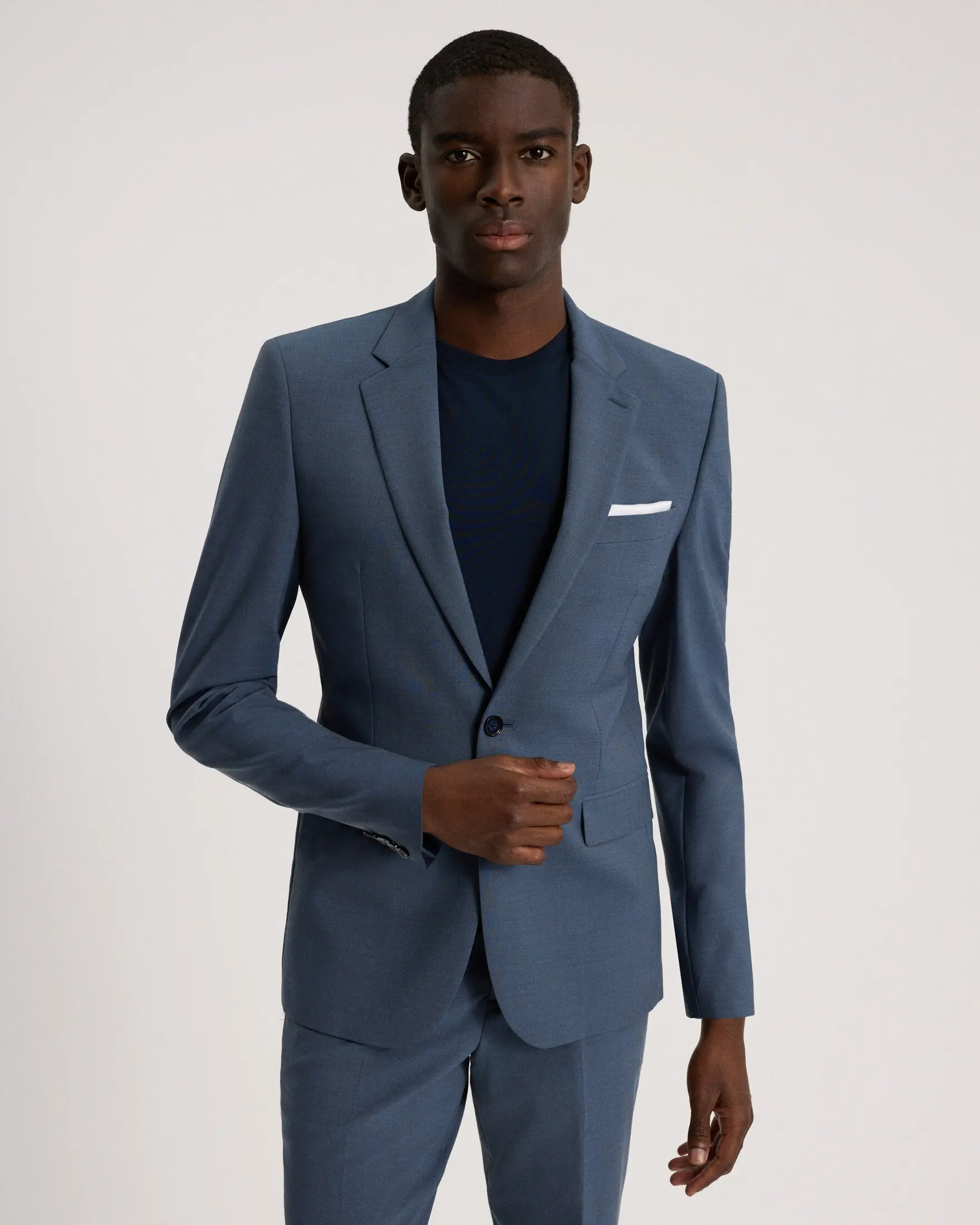 Express Extra Slim Dusty Blue Wool-Blend Washable Modern Tech Suit Jacket, Stretch, Spandex, Menswear, Matching