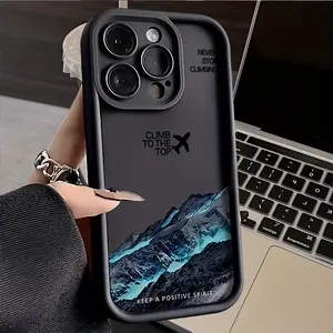 Climb to The Top Mountain Pattern Case for iPhone 16 15 14 Pro Max 13 12 11 XR XS Plus Shockproof Non Slip Military-Grade Protection Silicone Cover