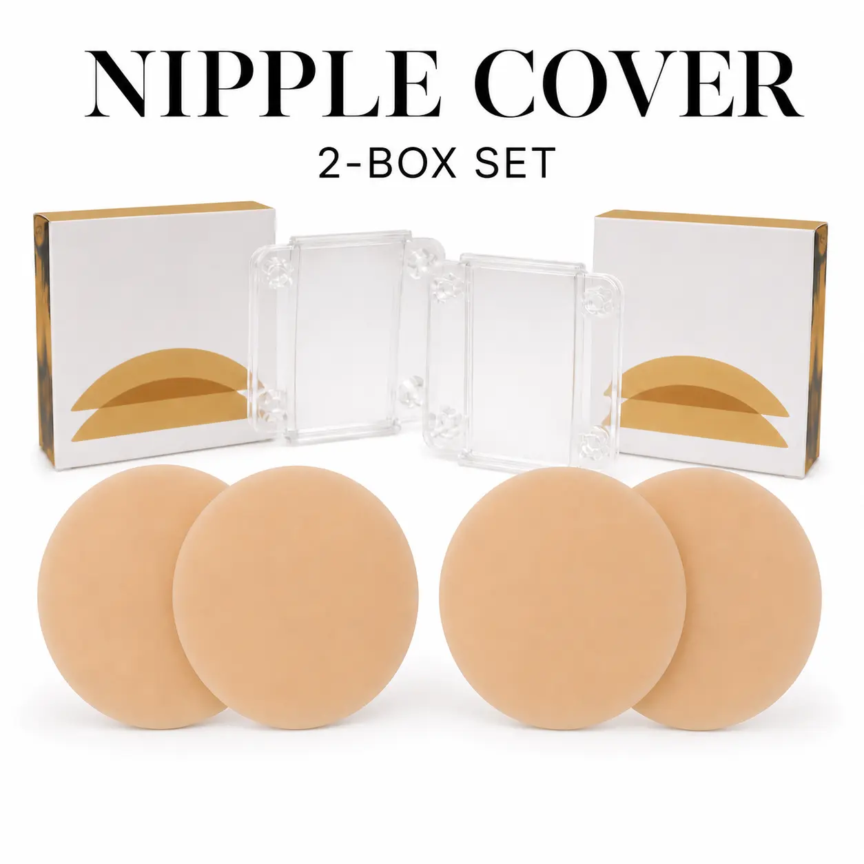 2 Pairs Reusable Silicone Nipple Covers for Women with 2 Travel Cases, Seamless Invisible Adhesive Pasties for Dresses, Tops & Everyday Wear，