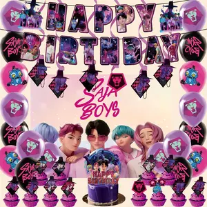 Birthday Party Decor Cake Tag,Boy's Gift, Balloons, Blue Backdrop, Cake Decoration KPop