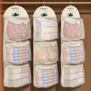 Multi-Layer Hanging Storage Bag for Underwear Socks Bras, Transparent Pocket Design, Wall-Mounted Organizer for Dorm Home Use, Mesh