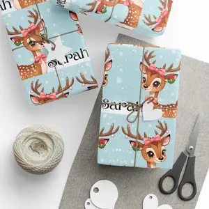Cute Reindeer Christmas Wrapping Paper for Kids | Holiday Gift Wrap with Name Customization