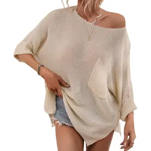 Chouyatou Women's Spring Oversized Short Sleeve Crochet Sweater Top Beach Summer T-Shirt holiday clothes