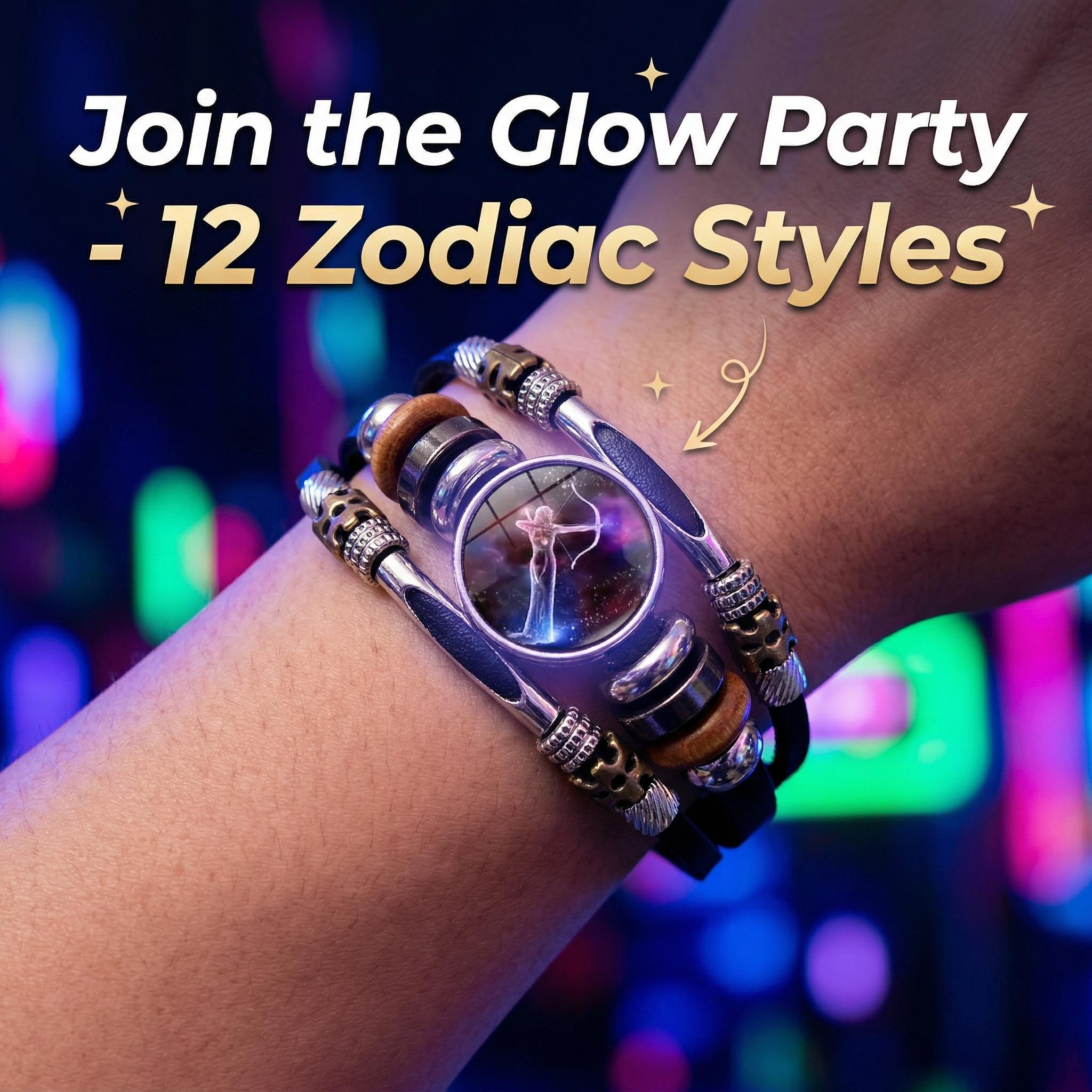 Glow-in-the-Dark Leather 12 Zodiac Sign Bracelet for Women(6.9 in/8.1 in) Astrology Jewelry Vintage Braided Design Ideal for Astrology Enthusiasts