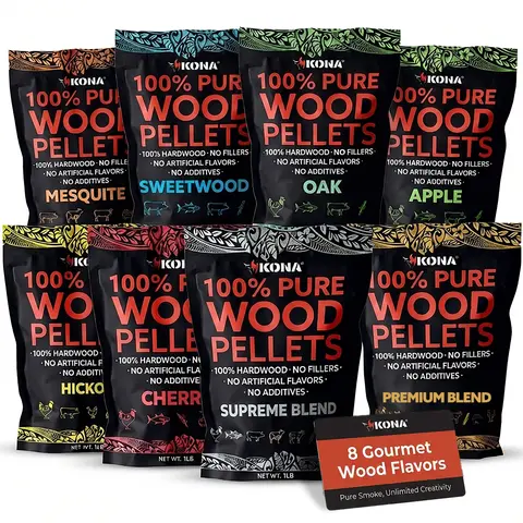 Kona Smoker Pellets Variety Pack - 8 Pack, 1 lb Each - Premium Wood Smoking Pellets for Ninja Woodfire and Other Pellet Grills - Ideal BBQ Gift