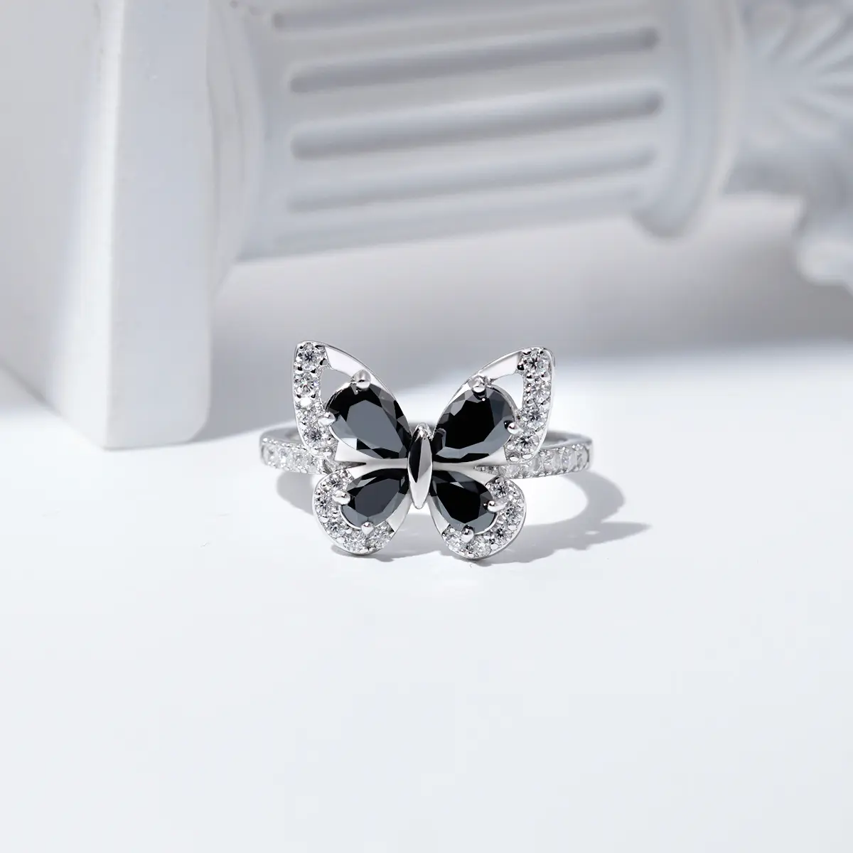 2ct Black Butterfly Pear Synthetic Moissanite Unique Ring S925