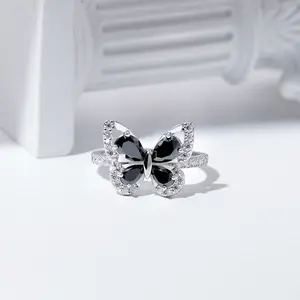 2ct Black Butterfly Pear Synthetic Moissanite Unique Ring S925