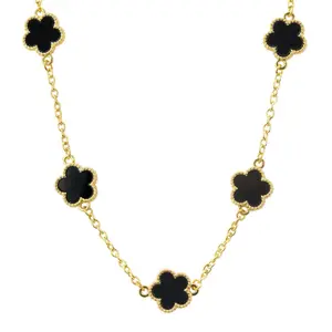 Gold Plated 4 Leaf Clover Flower Necklace - Multiple Color Options Leaf Design
