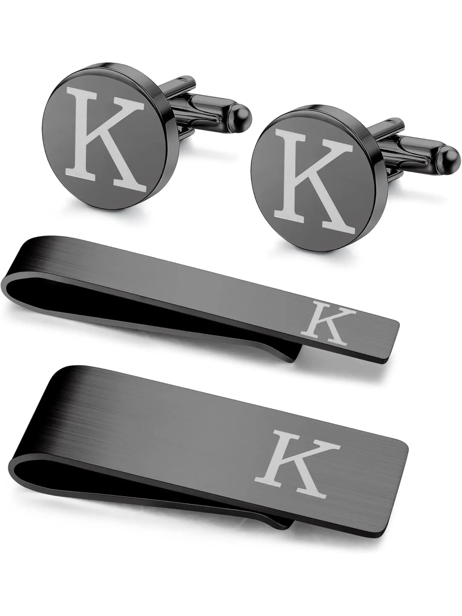 Unique Personalized 4 Pcs Silvery Black Tie Clips Tacks Stainless Steel Tie Pins Clips Styling for Men Women Letter Tie Clips for Clothing and Suit Accessories