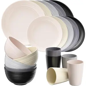 Quatish 20 Piece Plates and Bowls Sets for 5, Unbreakable Dinnerware Sets, Plastic Dish Set for Camping, Dishwasher Microwave Safe, Outdoor Kitchen and Apartment Dinning RV Essentials, Grey