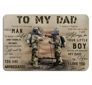 Vintage Tin Sign Firefighter to My Dad Canvas Firefighter Dad Fireman Dad and Son Funny Wall Decor for Home Cafes Pubs Club Plaque Tin Sign 12 X 8 INCH Sign Gift