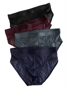 Men's Breathable Mesh Triangle Underwear, 4 Pack Solid Color Comfort Briefs, Casual Fitted Design, All Seasons Wear