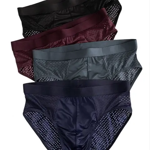 Men's Breathable Mesh Triangle Underwear, 4-Pack Solid Color Comfort Briefs, Casual Fitted Design, All Seasons Wear, Casual Comfy Underwear