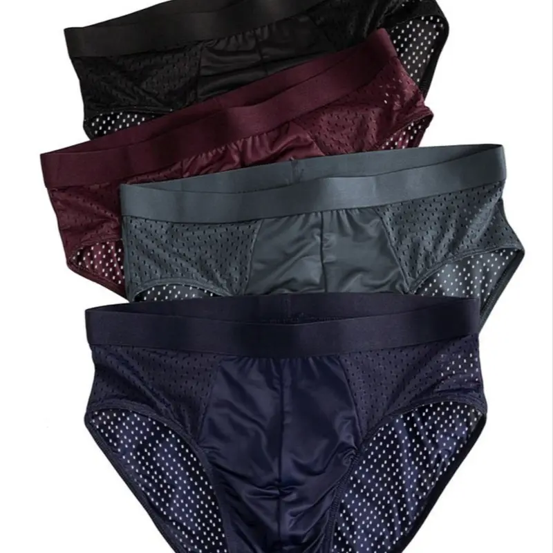 Men's Breathable Mesh Triangle Underwear, 4-Pack Solid Color Comfort Briefs, Casual Fitted Design, All Seasons Wear, Casual Comfy Underwear