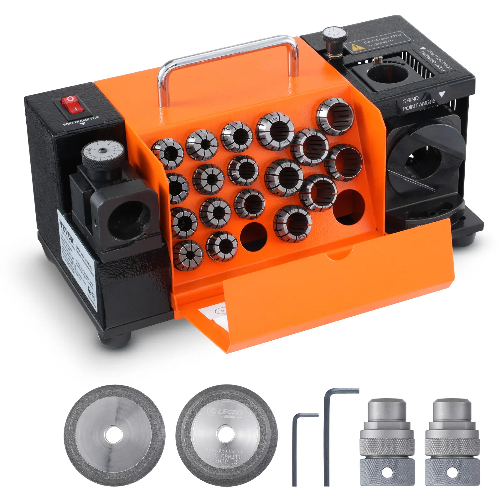 【summerfinds】VEVOR Drill Bits Sharpener, 3-20mm End Mill Grinder Sharpener, Lip Relief Angle & 95°-135° Point Angle Adjustable Drill Bit Re-Sharpener, Portable Sharpening Machine with 18 Collets, CBN & SDC Wheel