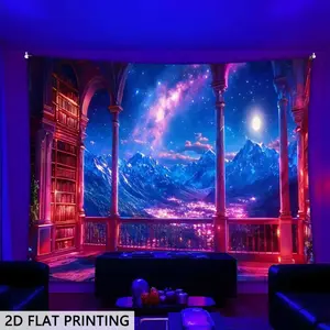 2d Flat - 2d Flat - Flat 2d Blacklight Tapestry Featuring Neon Mountains and A Starry Sky Design, Perfect for Decorating Bedrooms, Living Rooms, and Offices. Ideal for Game Rooms, Festive Occasions, Parties, Easter Celebrations, and College Dorms