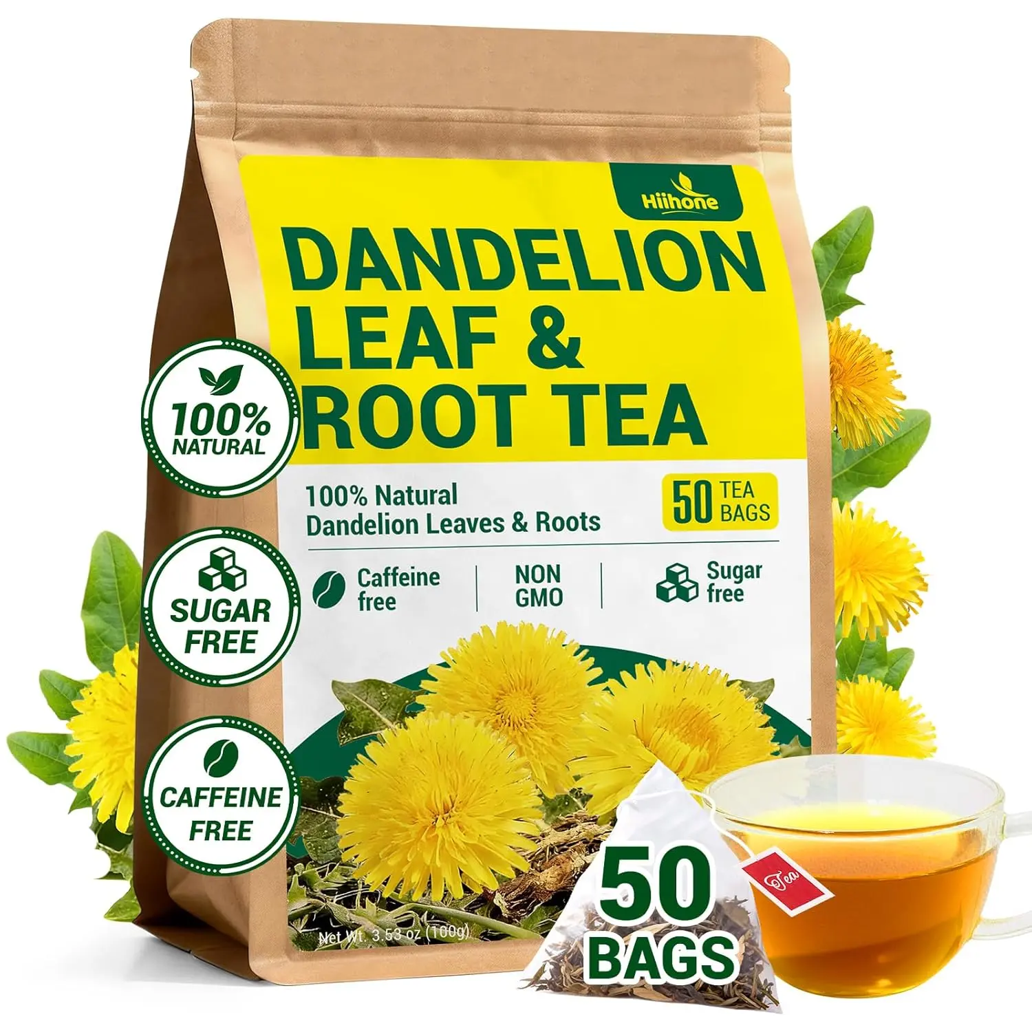 Dandelion Leaf & Root Herbal Tea-Caffeine-free, 50 Teabags